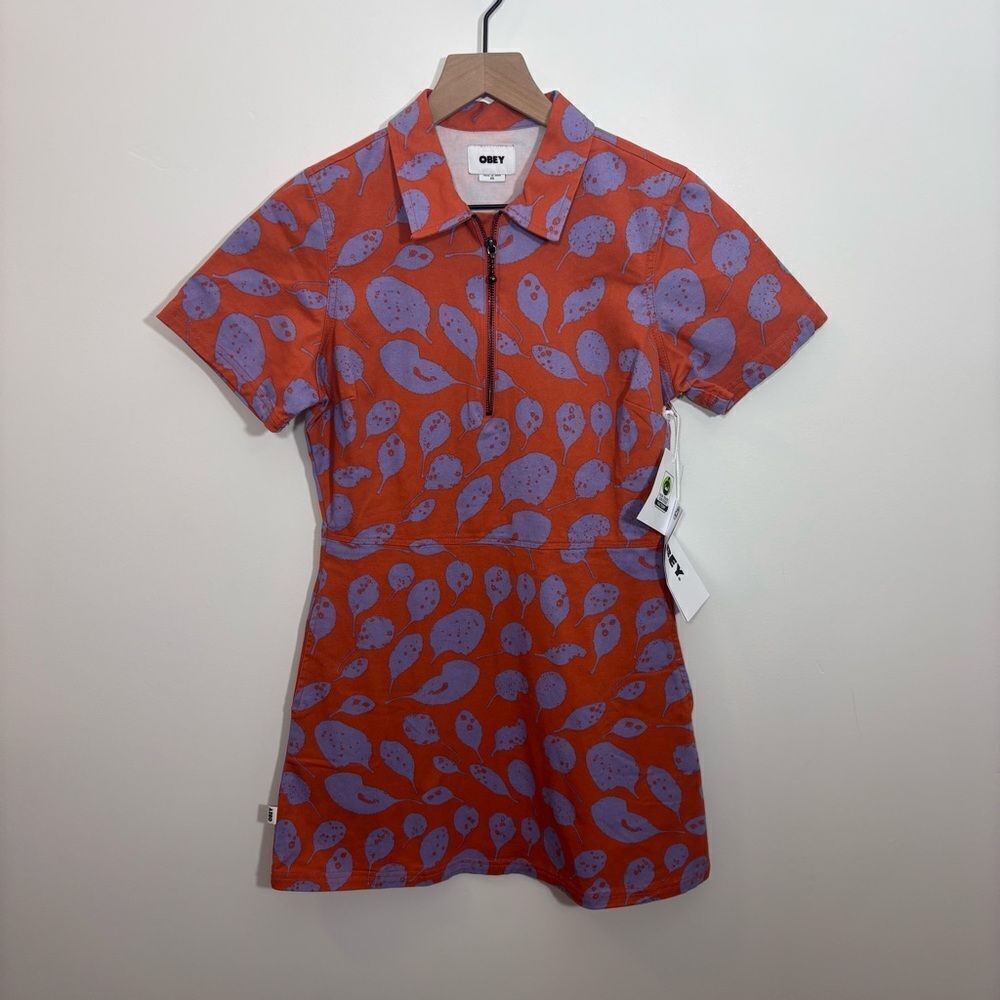 OBEY LEAVES WORK DRESS NEW with tags Size XS GINGER BISCUIT MULTI - Picture 6 of 16